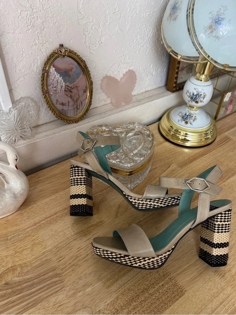 Y2K LAB platform heels with chunky woven block heels size 37 Boho Indie